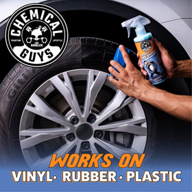 Chemical Guys product on show car tire producing high-gloss, eye-catching finish benefit