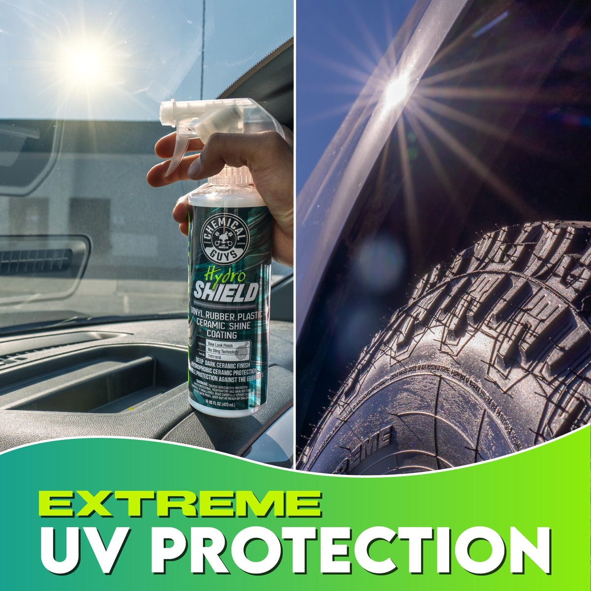 Chemical Guys on tire sidewall delivering rich shine and protection