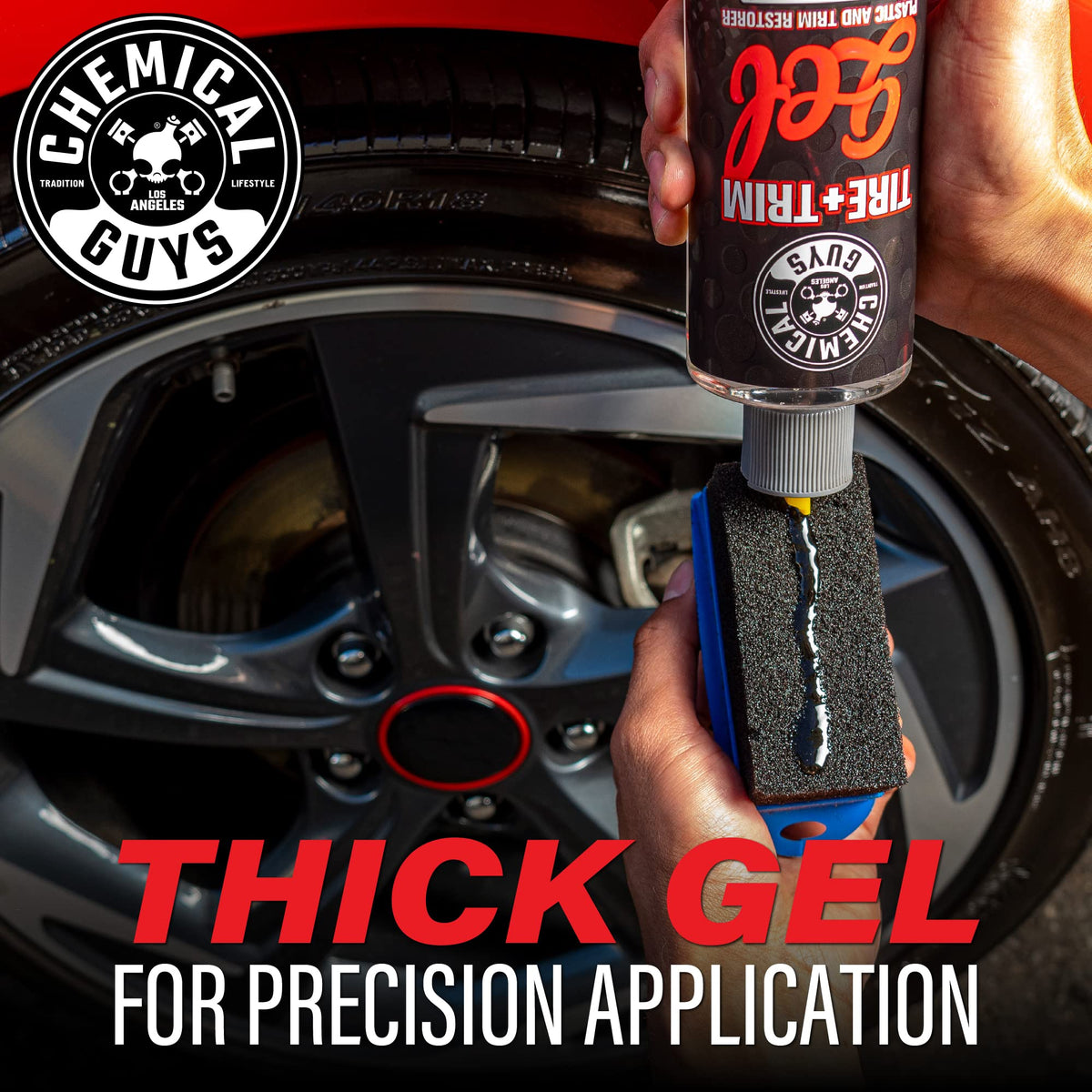 Chemical Guys gel on applicator pad demonstrating controlled, mess-free application