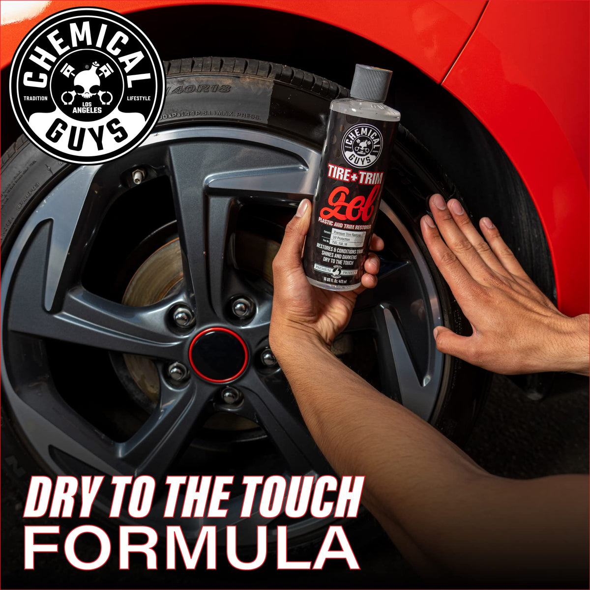 Chemical Guys gel rejuvenating bumper trim to show renewed color and protection