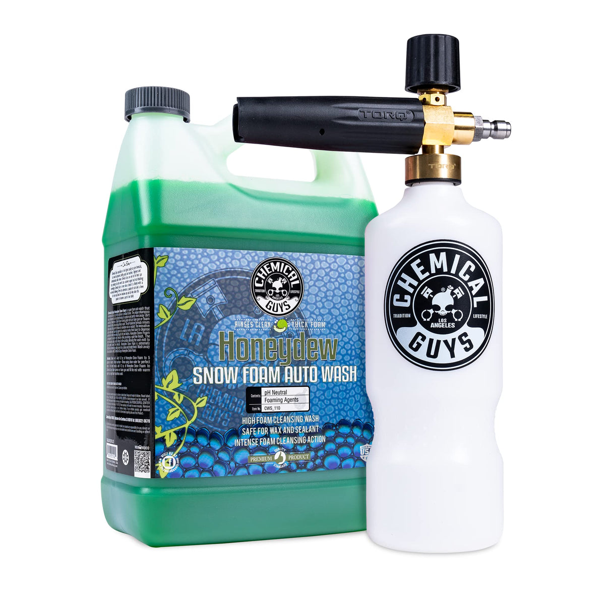Chemical Guys TORQ Max Foam 8 front kit showing components and benefits