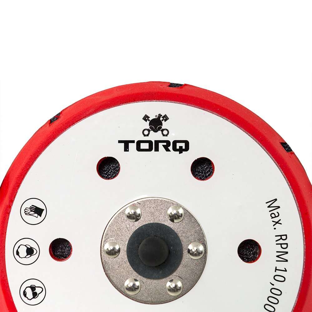Chemical Guys TORQ R5 mounted on a dual-action polisher for controlled polishing
