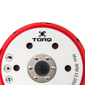 Chemical Guys TORQ R5 mounted on a dual-action polisher for controlled polishing