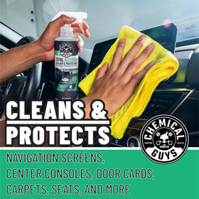 Chemical Guys being applied to dashboard showing fast cleaning and protection