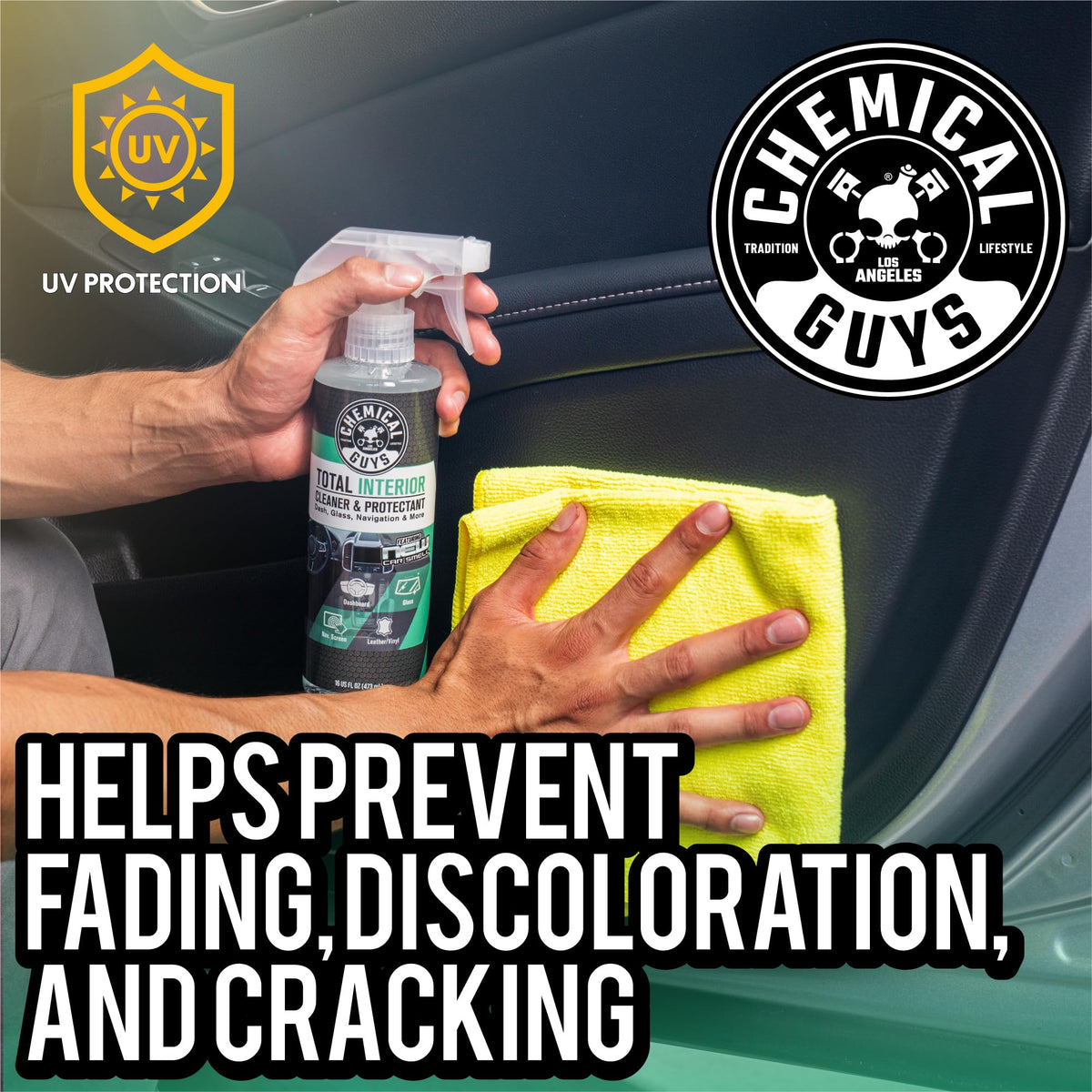 Chemical Guys used on leather seat showing gentle conditioning benefit