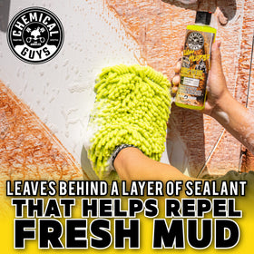 Chemical Guys rich foam close-up clinging to paint, demonstrates dirt suspension benefit