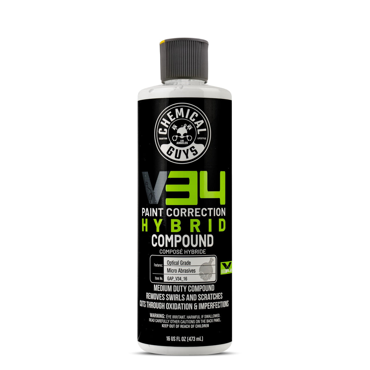 Chemical Guys V34 front label showing product name and 16 oz size for clear identification and confidence