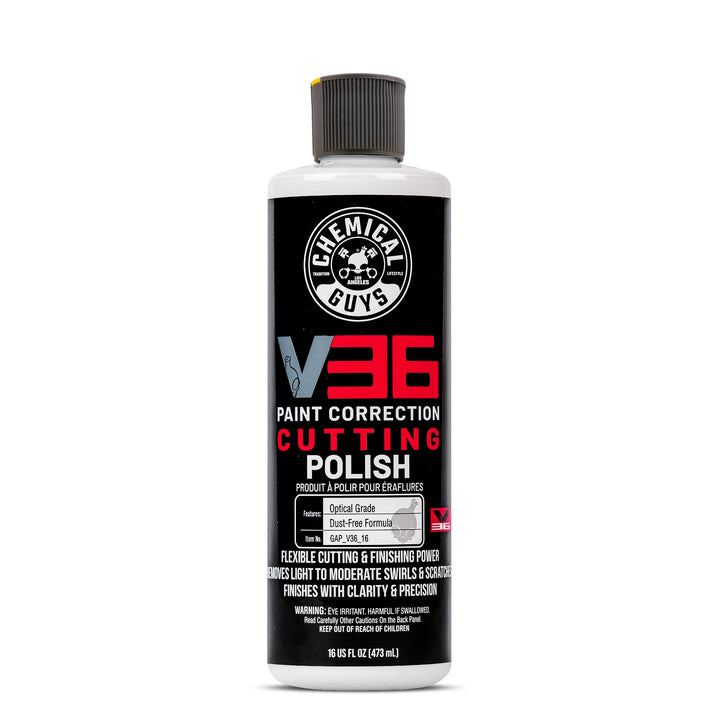 Chemical Guys V36 front label showing product and swirl-free clarity benefit