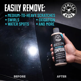 Chemical Guys V43 compound texture poured to show consistency and cutting power