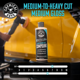 Chemical Guys V43 16 oz bottle next to a ruler for scale, easy sizing reference