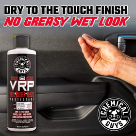 Chemical Guys VRP before and after on exterior trim showing faded to restored contrast benefit