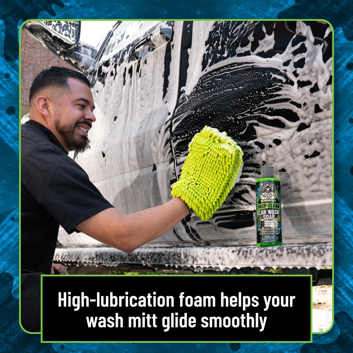 Chemical Guys wash mitt lifting trapped dirt safely away from paint to reduce scratches