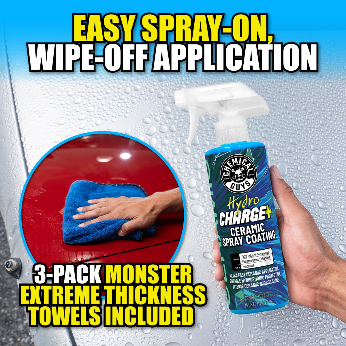 Chemical Guys treated surface with strong water beading for easier drying