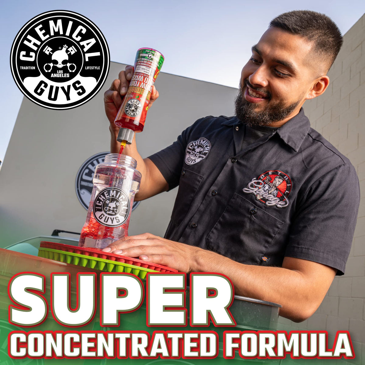 Chemical Guys suds cleaning wheel and glass surfaces demonstrating versatility