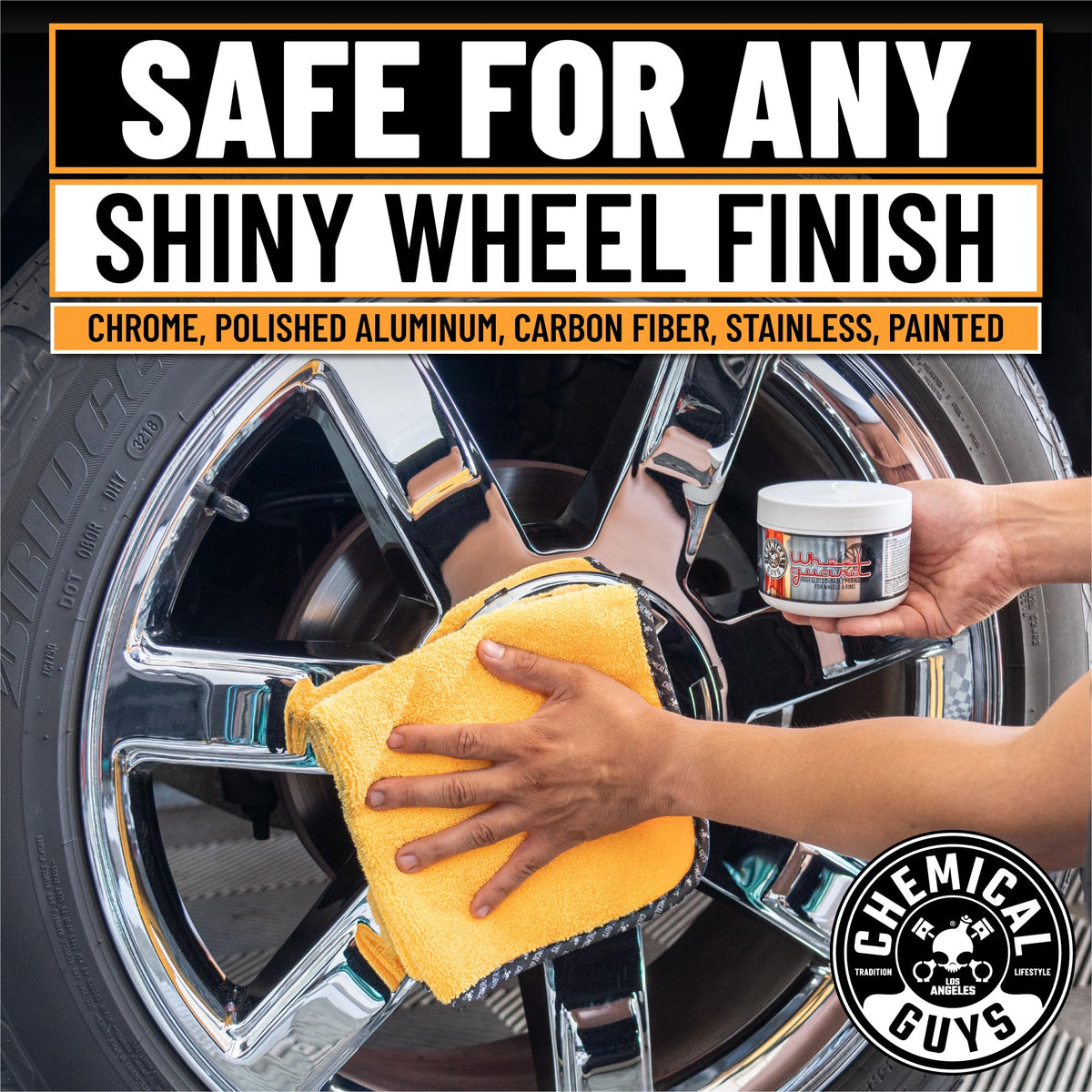 Chemical Guys being applied to wheel surface showing easy spread and protection