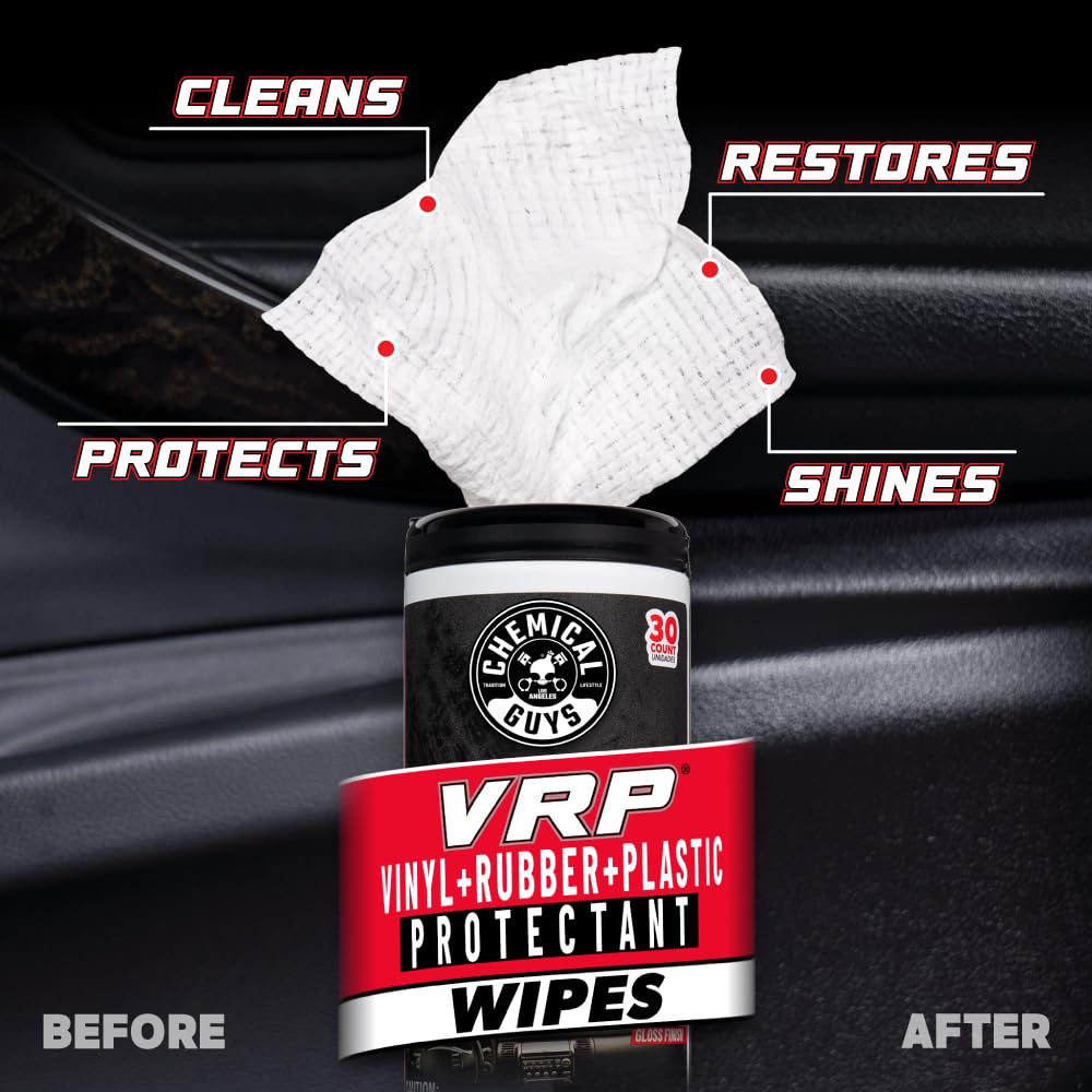 Chemical Guys wipe cleaning dashboard demonstrating streak-free finish benefit