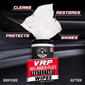 Chemical Guys wipe cleaning dashboard demonstrating streak-free finish benefit