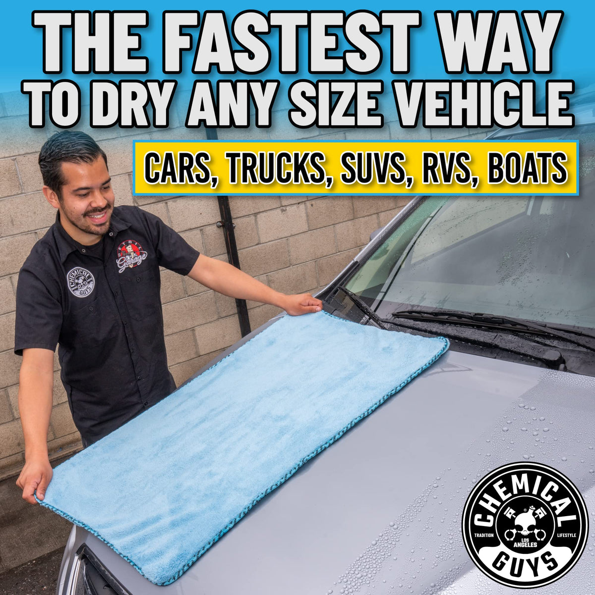 Chemical Guys towel wiping windshield leaving clear glass