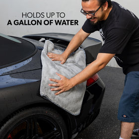 Chemical Guys towel on car hood demonstrating gentle, scratch-free drying