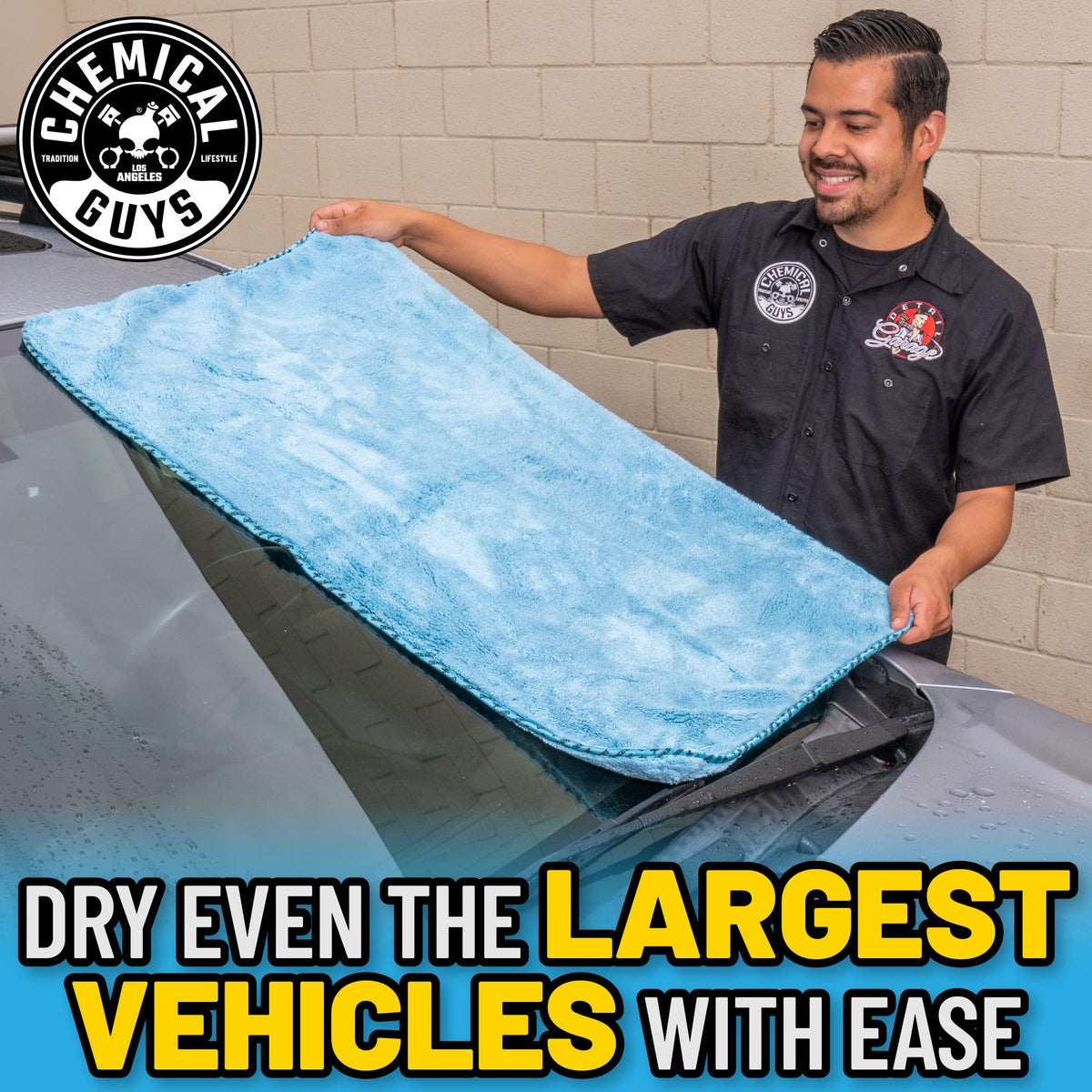 Chemical Guys towel drying RV side covering large area