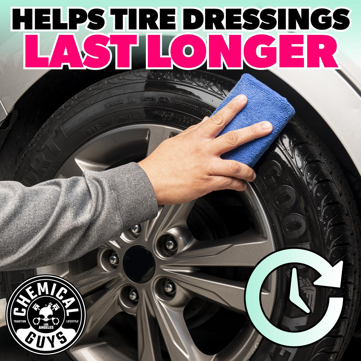 Chemical Guys after rinse restored tire, showing dramatic color recovery