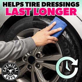 Chemical Guys after rinse restored tire, showing dramatic color recovery