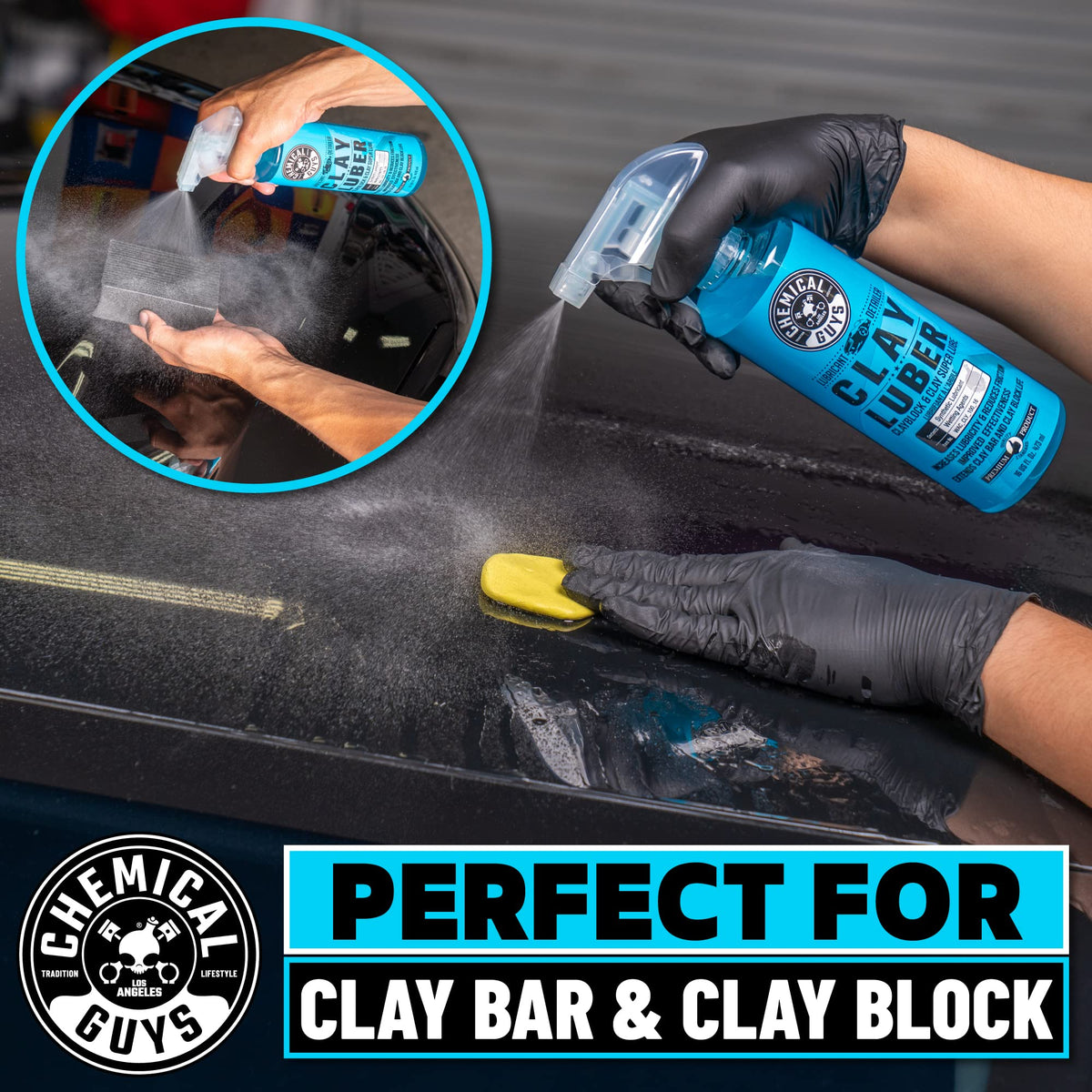Chemical Guys bottle on car dashboard reflecting restored shine