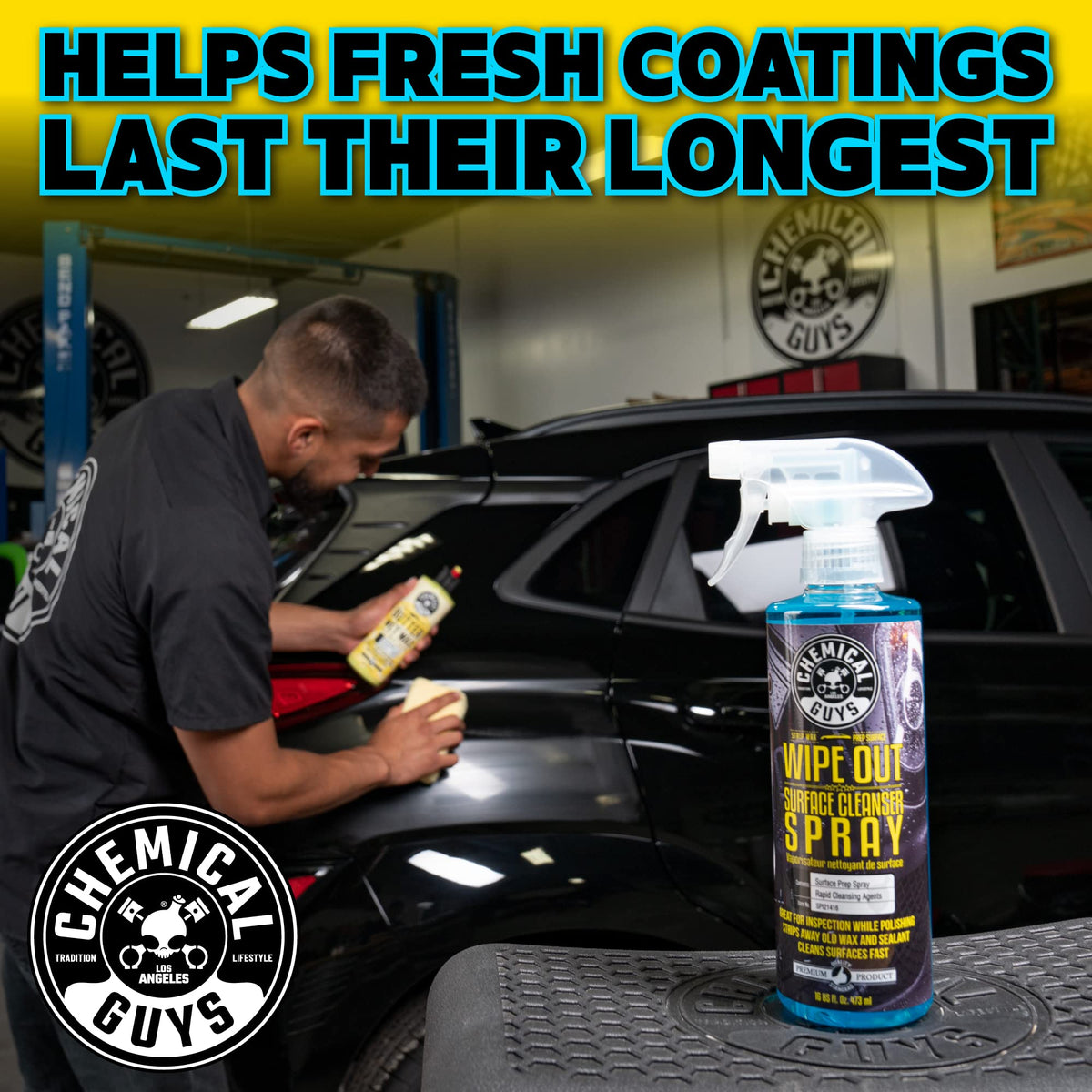 Chemical Guys being wiped with microfiber to reveal paint clarity and inspection