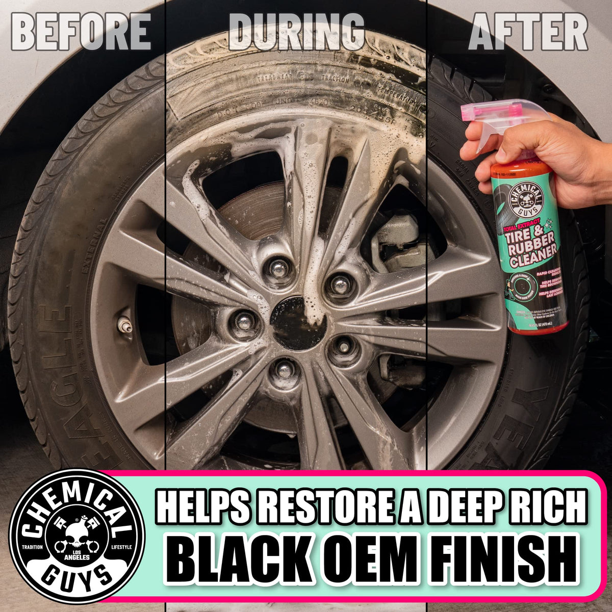 Chemical Guys cleaning rubber trim and plastic, improving appearance and prep