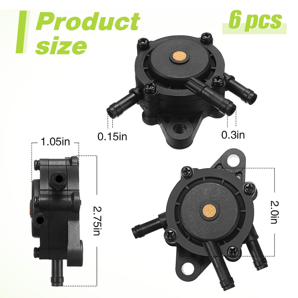 CHENGU close-up of pump ports showing 8 mm inlet-outlet and accurate fit for easy replacement