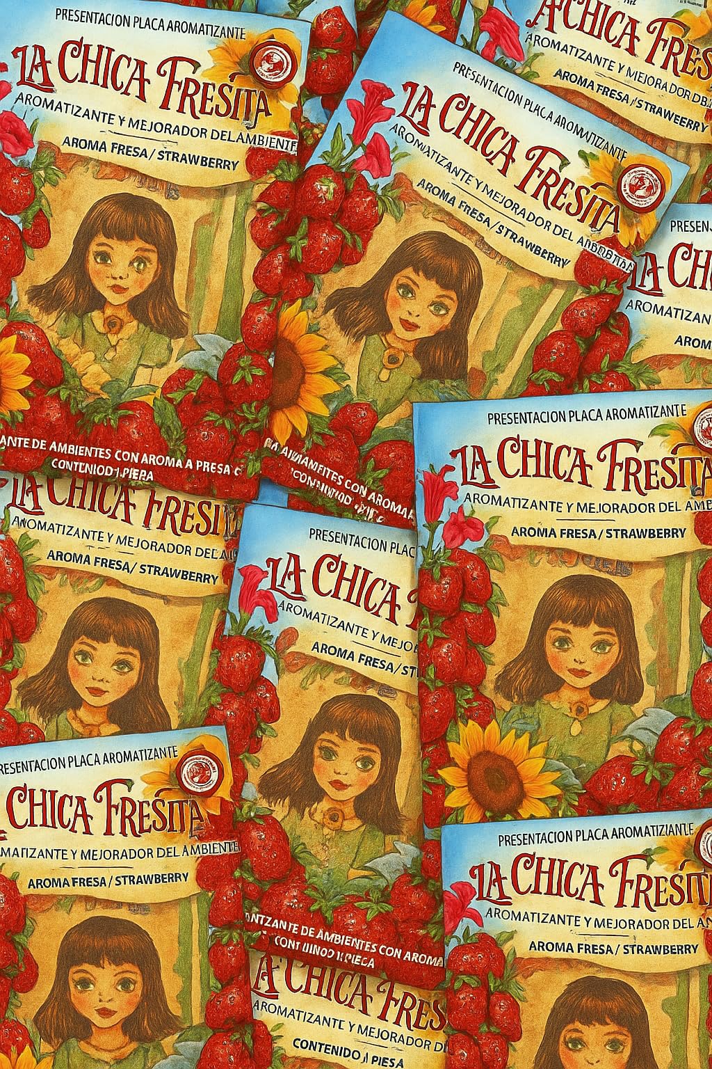 Chica Fresa hanging in car from rearview mirror giving continuous fragrance while driving