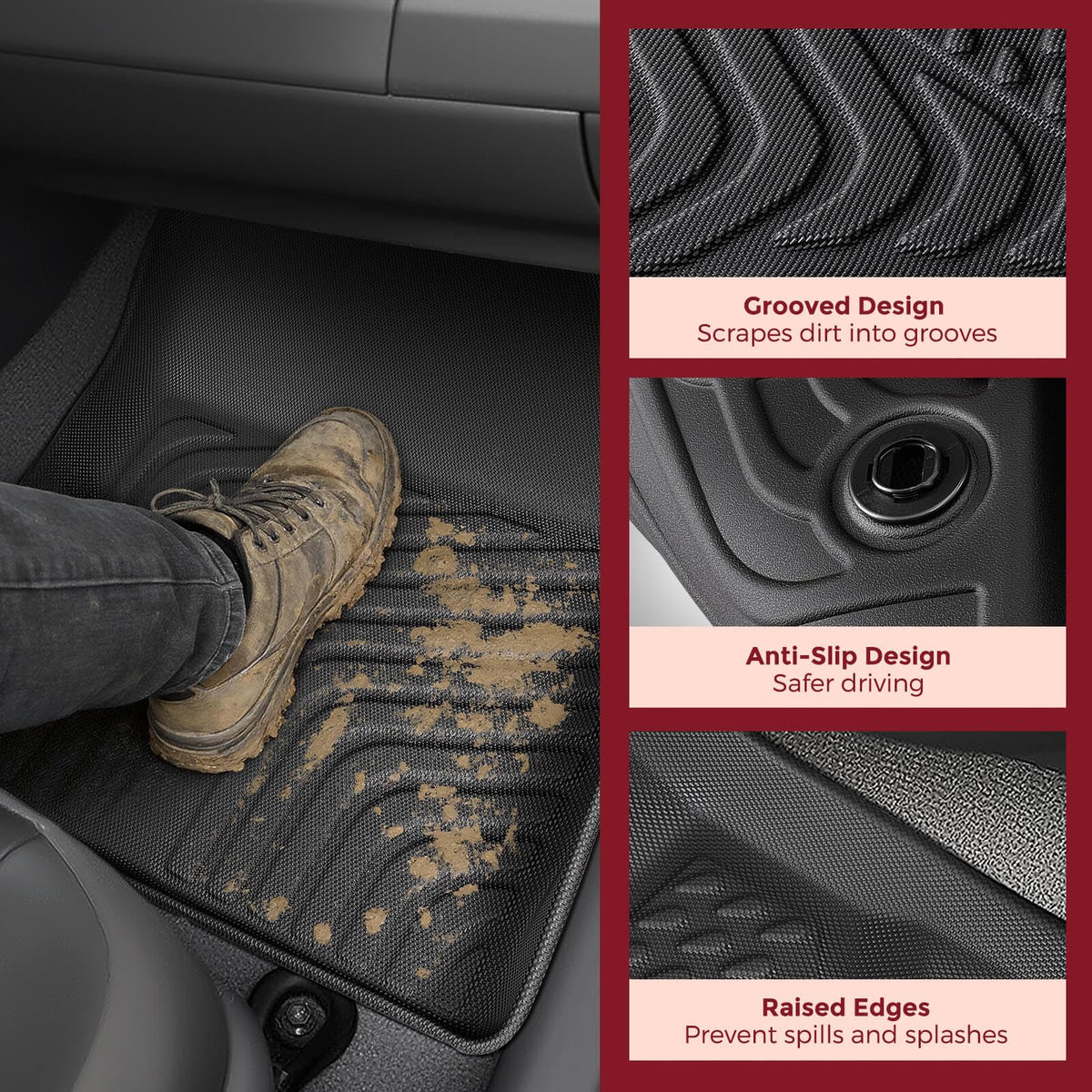 ChiefCarOfficer raised edge detail trapping liquids to prevent carpet damage
