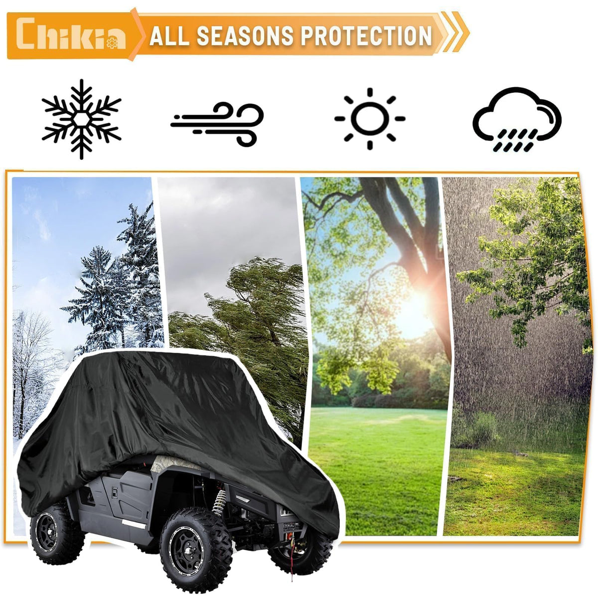 Chikia folded cover in storage bag showing compact transport convenience