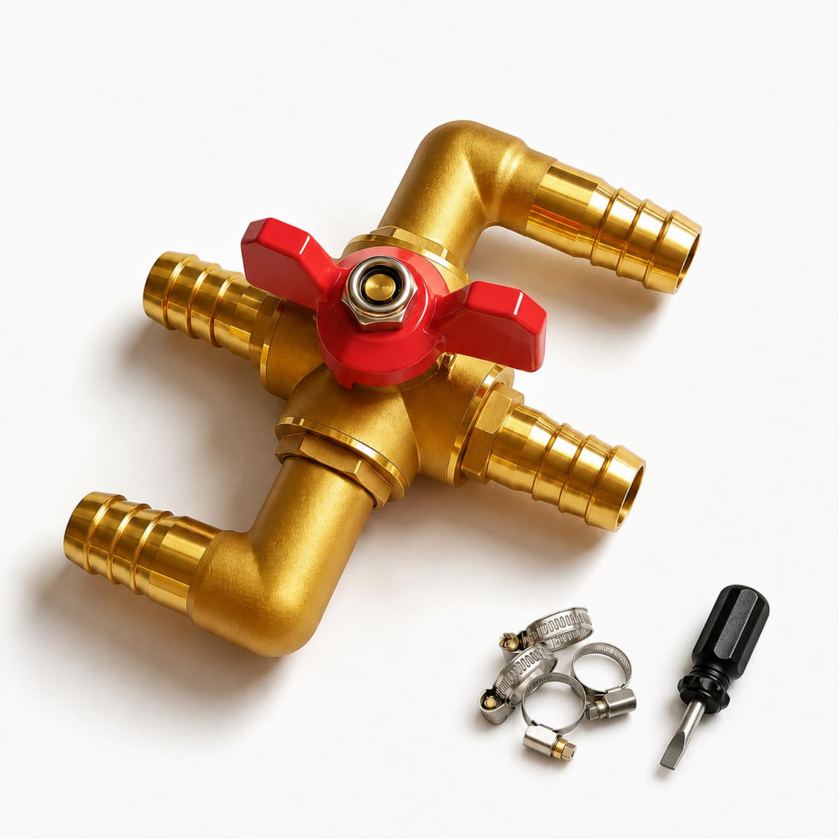 ChillerK front view of solid brass valve showing ports and durable finish for long life