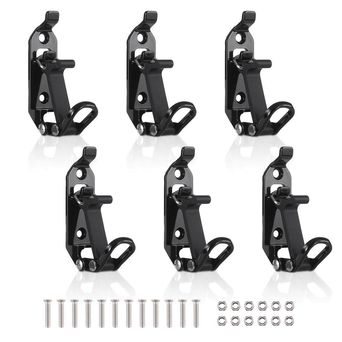 ChimimeDecor front view of six black shovel mounts showing compact design and durability