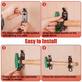 ChimimeDecor side profile with shovel in clamp demonstrating secure fit and space saving
