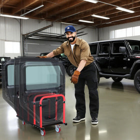 Chintooler in an outdoor trail setting transporting doors to a campsite or worksite