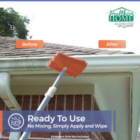 CHOMP! used with extendable gutter tool showing safer ground-level cleaning benefit