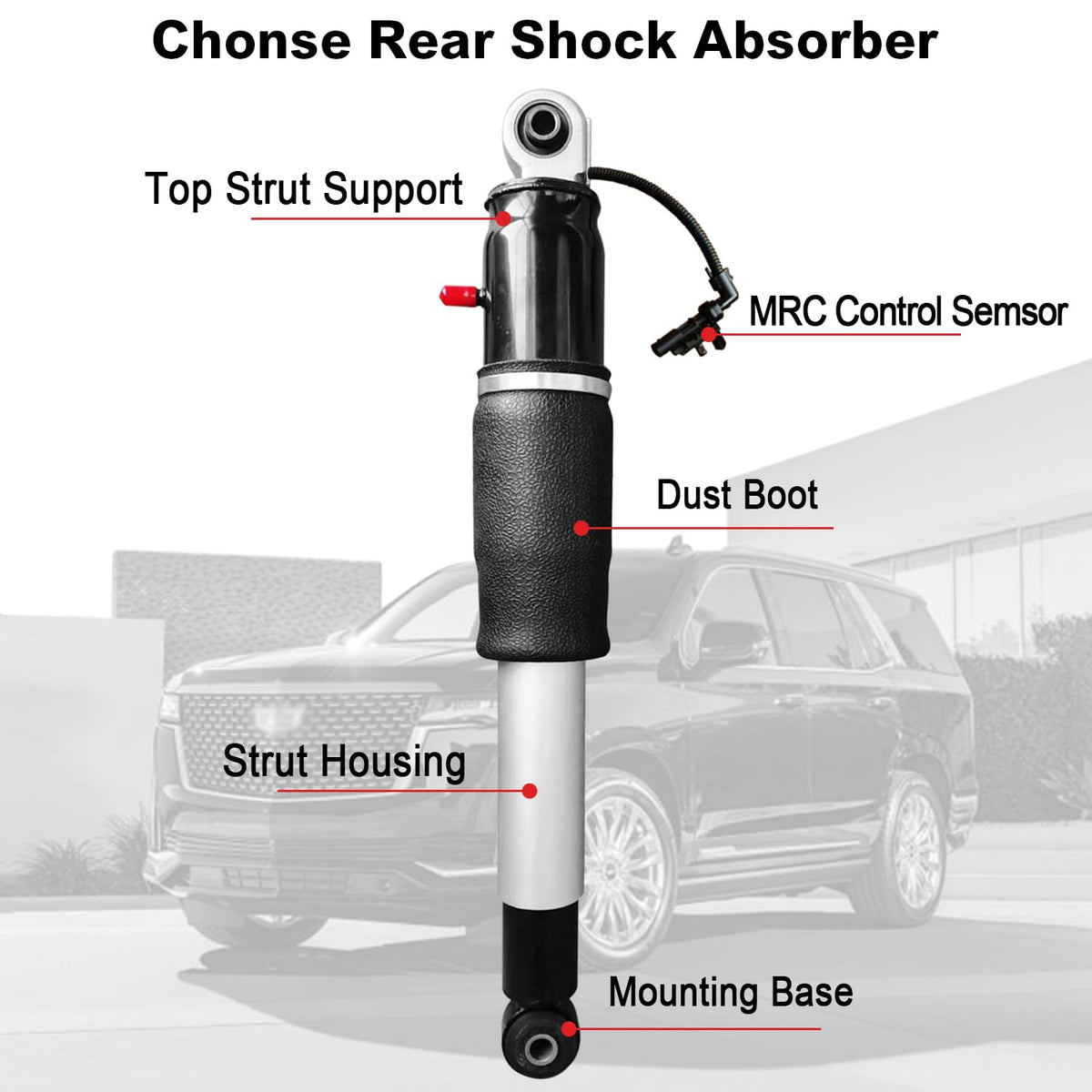 Chonse rear shock side profile highlighting durable construction for longevity