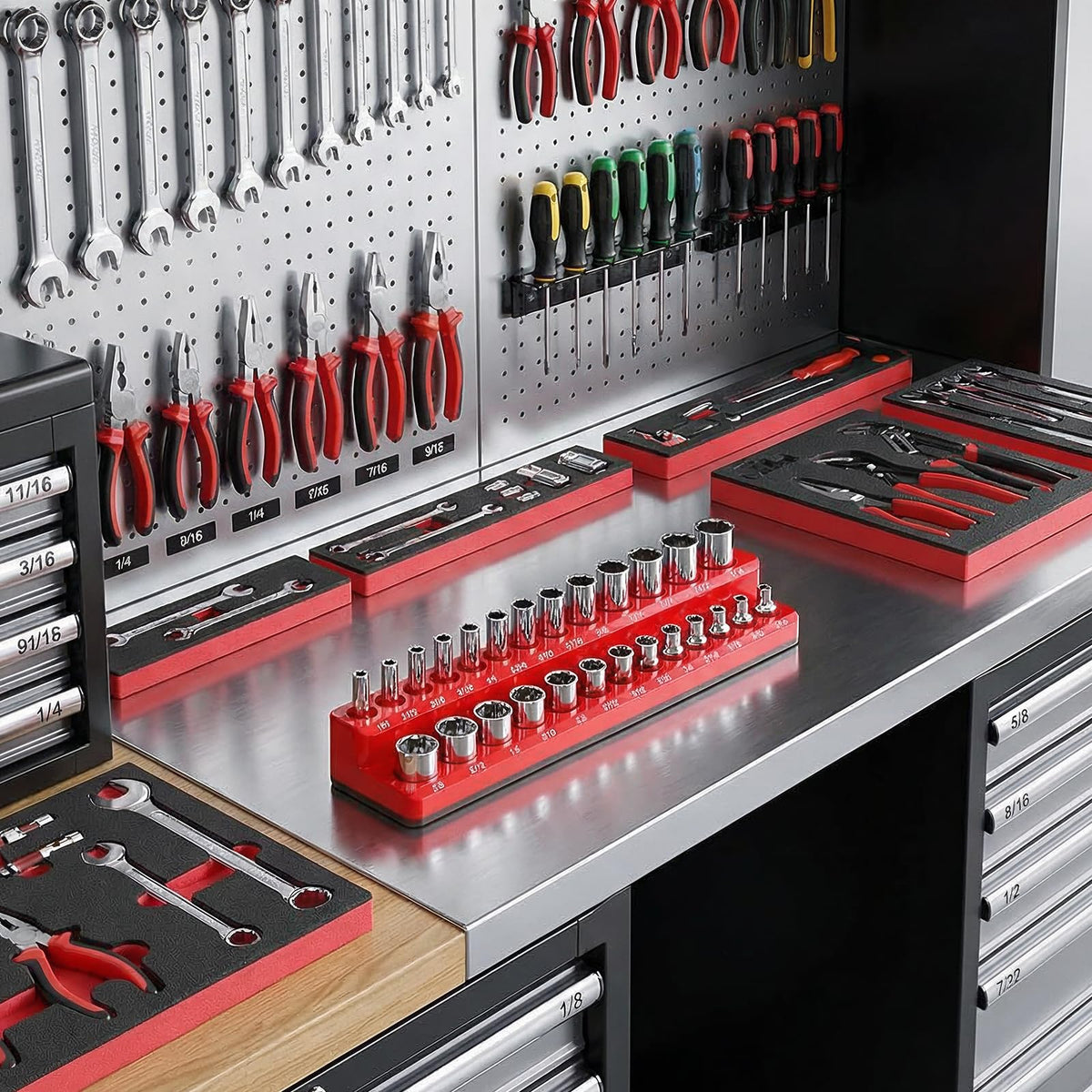 CHOUBAYPER wrench rack angled shot showing organized wrenches and easy retrieval
