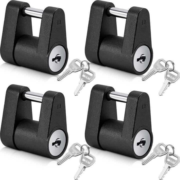 Chumia front view of four black hitch locks showing secure storage benefit