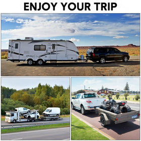 Chumia lifestyle shot of locked trailer near RV showing travel security