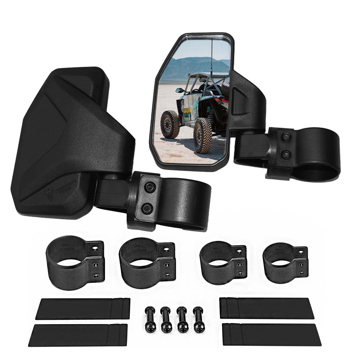 Chupacabra Offroad front-mounted mirrors showing coverage and durability