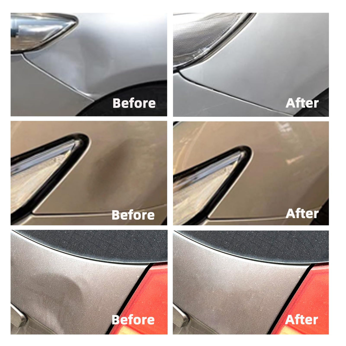 Chymogul technician using rods behind car panel to push out a ding