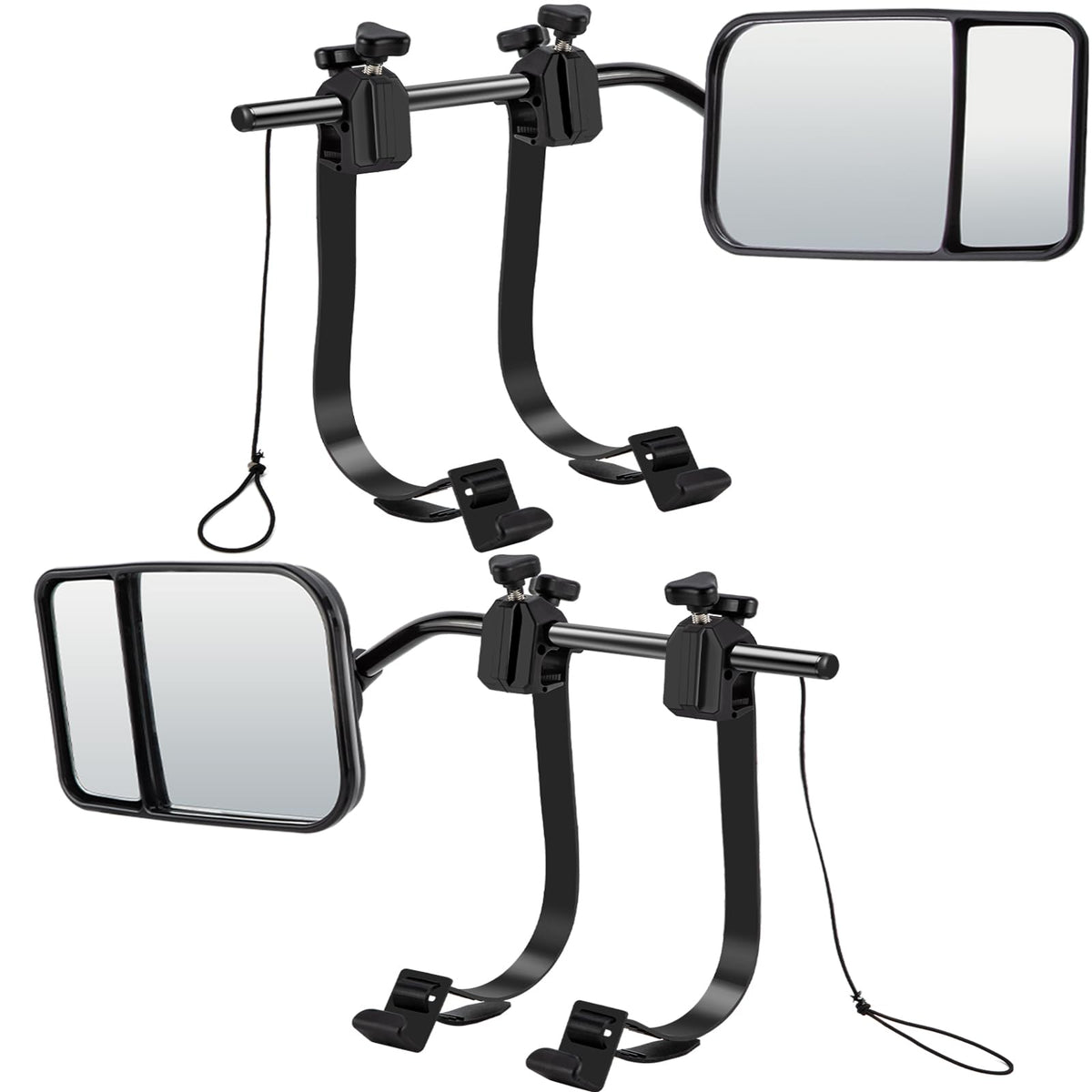 CICMOD front view of both clip-on towing mirrors showing full face and benefit improved lane awareness