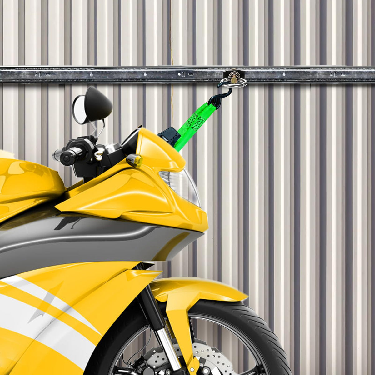 Cididu securing a motorcycle in a trailer with O-ring, reliable load restraint for transport safety