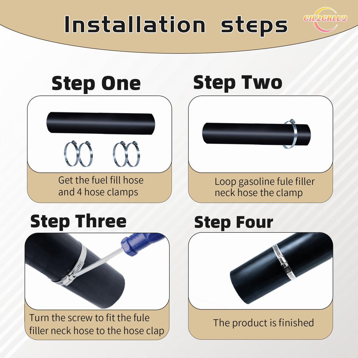 Cil2Crlu2 hose next to ruler showing 15-7/8" length for sizing accuracy