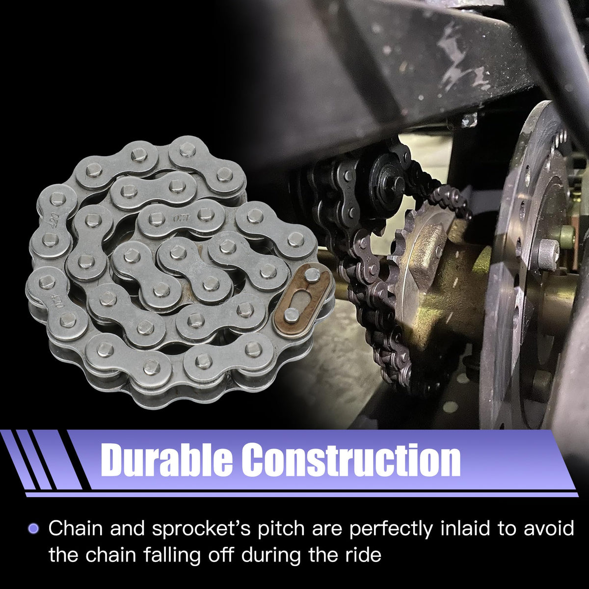 CILOYU 32-link 420 chain laid flat to confirm correct pitch and length