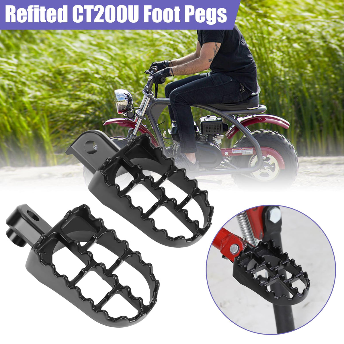 CILOYU rider using pegs on trail illustrating improved footing and balance