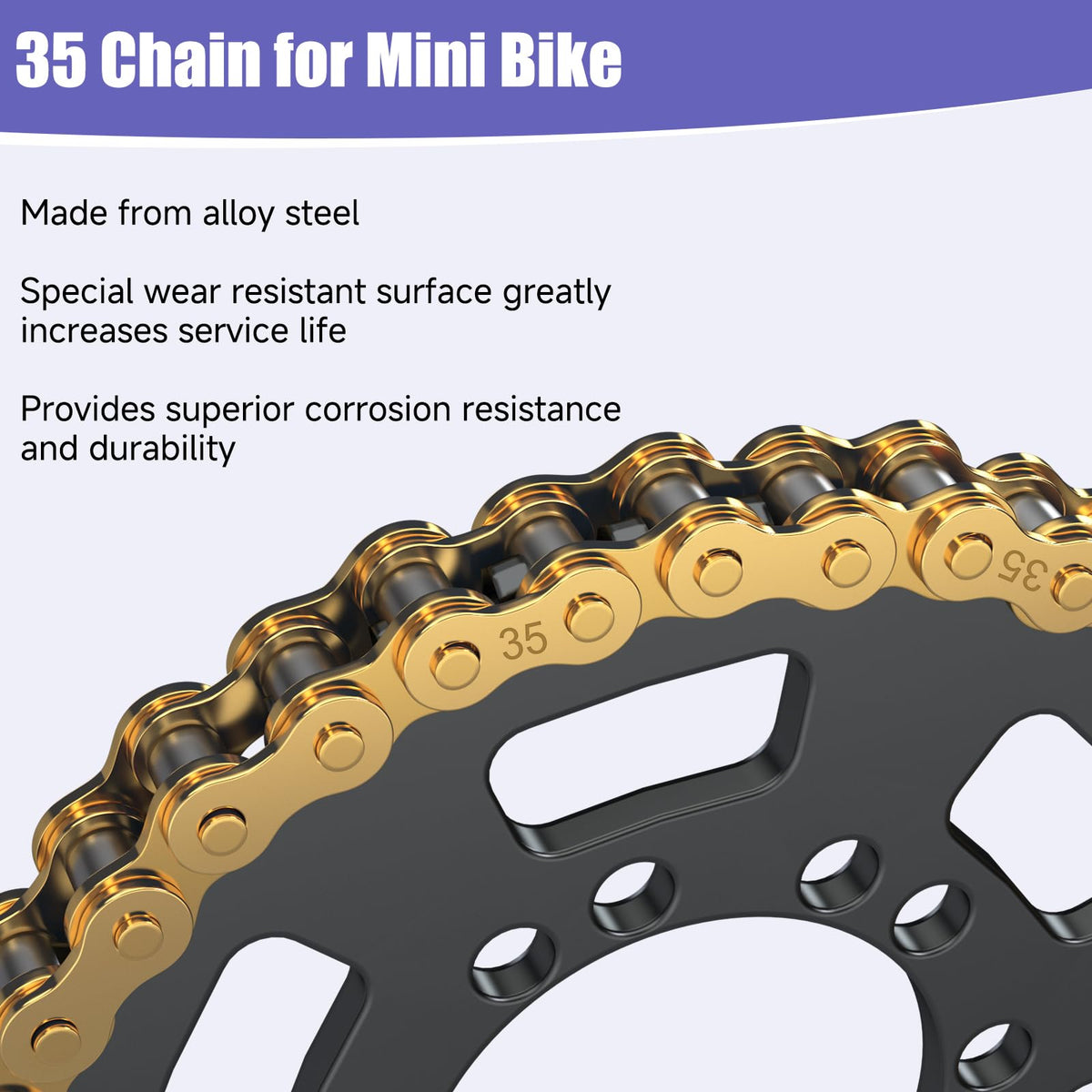 CILOYU assembled Gold 35 chain mounted on a mini bike demonstrating fit